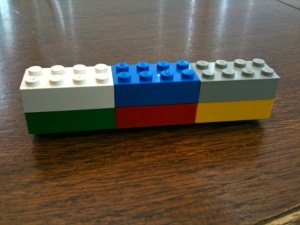 Two rows of three lego blocks